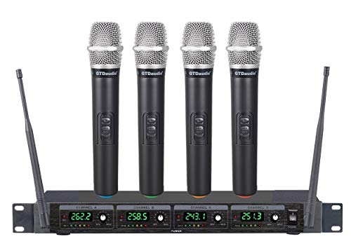 GTD Audio 4 Handheld Wireless Microphone Cordless mics System, Ideal for Church, Karaoke, Dj Party, Range up to 300 ft,