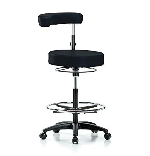 Perch Rolling Dental Stool Adjustable Height with Procedure Arm and Foot Ring for Carpet or Linoleum, Counter Height, Black Vinyl
