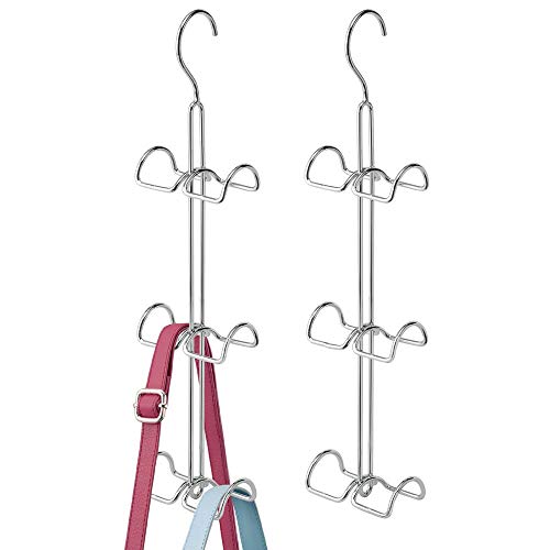 mDesign Metal Wire Over The Closet Rod Hanging Storage Organizer Hanger for Storing and Organizing Purses, Backpacks, Satchels, Crossovers, Handbags - 2 Pack - Chrome