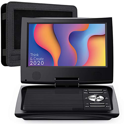 SUNPIN 11' Portable DVD Player for Car and Kids with 9.5 inch HD Swivel Screen, 5 Hour Rechargeable Battery, Dual Earphone Jack, Supports SD Card/USB/CD/DVD, with Extra Headrest Mount Case (Black)