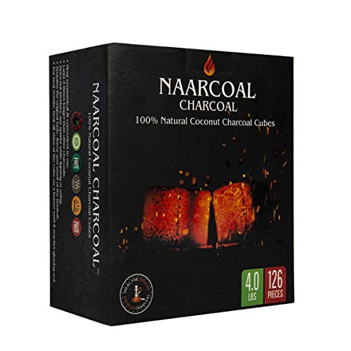 Naar Coal 100% Natural Coconut Hookah Charcoal Cubes, Shisha Coals 1.75 KG, (3.85 lbs) 126 Count