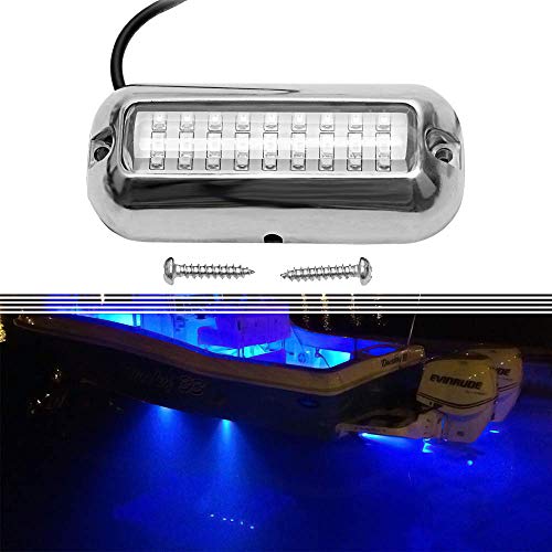 BASIKER 27LED Blue Boat Underwater Pontoon Transom Lights for Swiming Lighting Marine Yacht Driving Fishing Tourist Activity 316 Stainless Steel Waterproof Lamp 74Lumen/50W