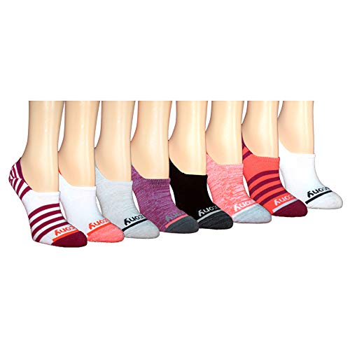 Saucony Women's Show Cushioned Invisible Liner Socks, Berry (8 Pairs), Shoe Size: 5-10