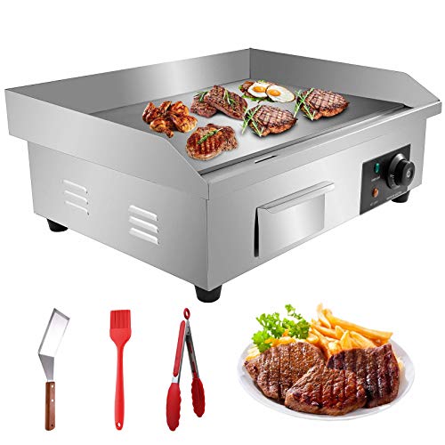 Aliyaduo 110V 3000W 22' Commercial Electric Countertop Griddle Flat Top Grill Hot Plate BBQ,Adjustable Thermostatic Control,Stainless Steel Restaurant Grill for Kitchen