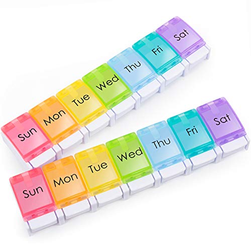 7 Day Pill Organizer - 2 Times a Day Large Weekly AM PM Pill Case, Daily Pill Box 1 Times a Day, Travel Medicine Boxes, Pill Holder, BPA-Free Week Vitamin Container for Medicine (Rainbow)