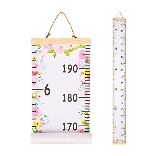 Beinou Baby Growth Chart Ruler for Kids Wood Frame Height Measure Chart 7.9in x 79in Canvas Hanging Height Growth Chart