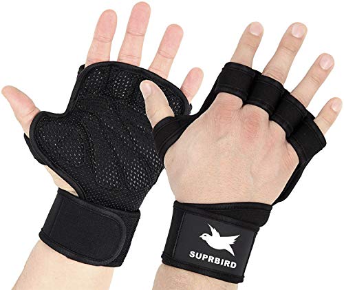 SUPRBIRD New Weight Lifting Gym Gloves, Cross Training Gloves with Wrist wrap Support and Heavy Duty Silicon Grip for Great for Pull Ups, Cross Training,Fitness,WODs & Weightlifting (Black, M)