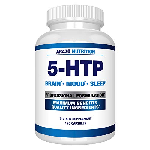 5-HTP 200 MG Plus Calcium for Mood, Sleep, Anxiety - Boosts Serotonin Production - 99% High Purity – 120 Capsules – Arazo Nutrition USA