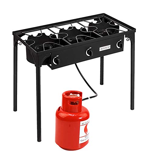 ROVSUN 3 Burner Outdoor Propane Gas Stove High Pressure, Stand Cooker for Backyard Cooking Camping Home Brewing Canning Turkey Frying, 20 PSI CSA Listed Regulator