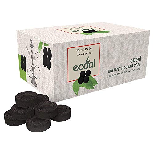 eCoal Premium Instant Hookah Coal –100 Coals Per Box,10 Rolls of 100 Round Tablets - Size 33MM Round Charcoal Briquettes - Fast Burning, Long Lasting