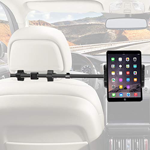 Macally Car Headrest Mount Holder for Apple iPad Pro/Air/Mini, Tablets, Nintendo Switch, iPhone, Smartphones 4.5' to 10' Wide with Dual Adjustable Positions and 360° Rotation (HRMOUNTPROB)