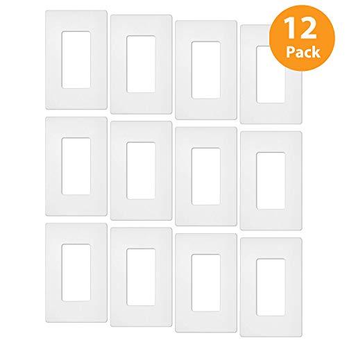 12 Pack - ELECTECK Screwless Wall Plate, 1-Gang Standard Size Decorative Outlet Cover / Switch Cover, Polycarbonate Thermoplastic, White
