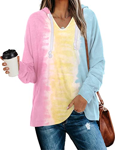 WIHOLL Oversized Sweatshirts for Women Long Sleeve Casual Tie Dye Sweater Pink XXL