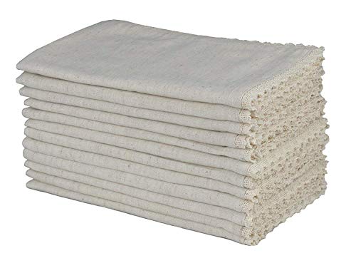 COTTON CRAFT - 12 Pack Oversized Flax with Lace Dinner Napkins - 20x20 Natural, Tailored with Mitered Corners and a Generous Hem, Napkins are 38% Larger Than Standard Size Napkins