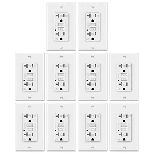 10 Pack – ELECTECK 20A GFCI Outlets, Weather Resistant (WR) GFI with LED Indicator, Tamper Resistant (TR) Ground Fault Circuit Interrupter, Decor Wall Plates Included, ETL Certified, White