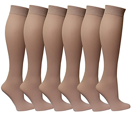 Women’s Trouser Socks, Opaque Stretchy Nylon Knee High, Many Colors, 6 or 12 Pairs