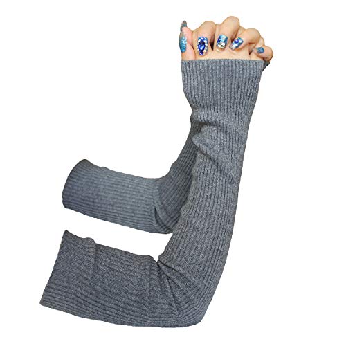 Share Maison Fingerless Arm Warmers for Women Winter Stretchy Gloves Cashmere Wool Gloves 50cm Extra Long Gloves (17-light grey)