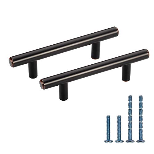 Furniware 10 Pack Euro Bar Cabinet Handles, Kitchen Cabinet Door Handles Pull Oil Rubbed Bronze- 5' Length (3' Hole Center)