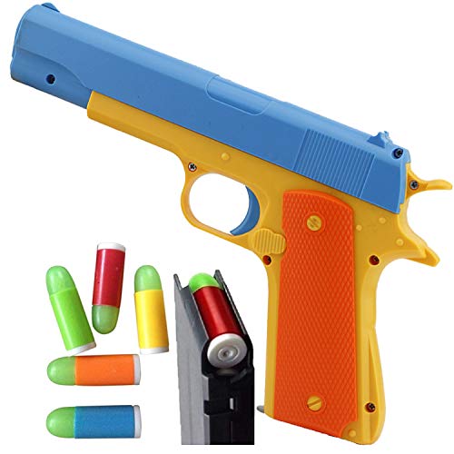 Feisuo Blasters Foam Play Toys Gun-Colt 1911 Toy Gun with Soft Bullets and Ejecting Magazine. Actual Size of M1911 with Slide Action Blue Barrel for Training or Play