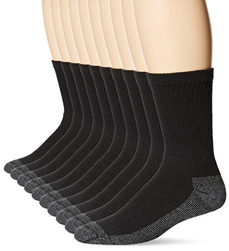 Fruit of the Loom mens Cotton Work Gear Crew | Cushioned, Wicking, Durable 10 Pack Casual Sock, Black, Shoe Size 6-12 US