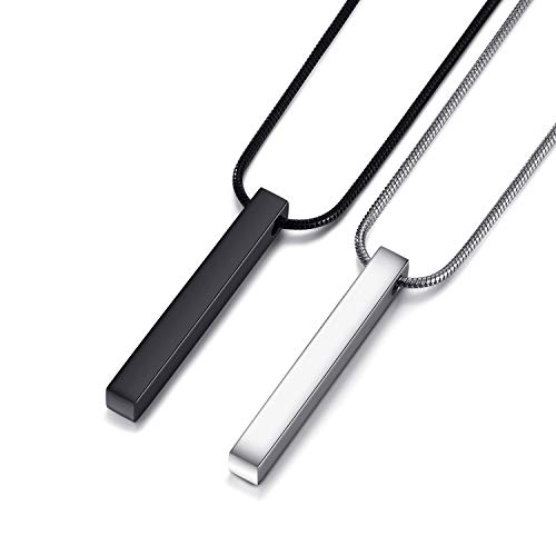 MOO&LEE Couples Necklace Silver and Black Stainless Steel Bar Pendant Chain for Men and Women, Unisex