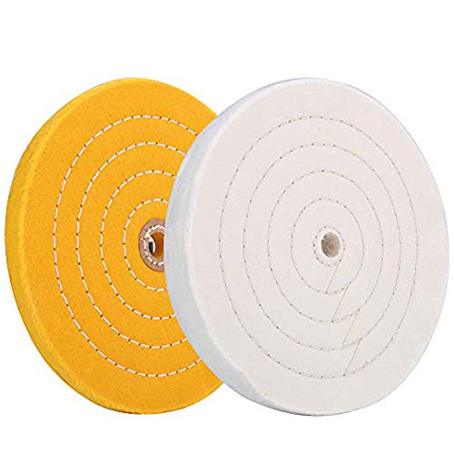 Extra Thick 8 inch Buffing Polishing Wheel Fine（White 90 Ply）Medium （Yellow 70 Ply）Polish Pad For Bench grinder With 5/8'Arbor Hole, 2 Pcs