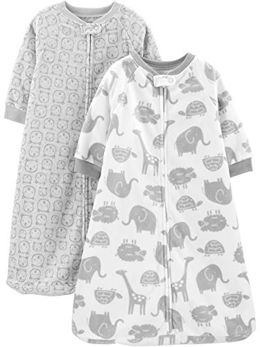 Simple Joys by Carter's Baby 2-Pack Microfleece Sleepbag Wearable Blanket, Heather Grey Animals, 0-3 Months, up to 12.5 lbs