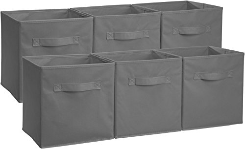 AmazonBasics Collapsible Fabric Storage Cubes Organizer with Handles, Gray - Pack of 6