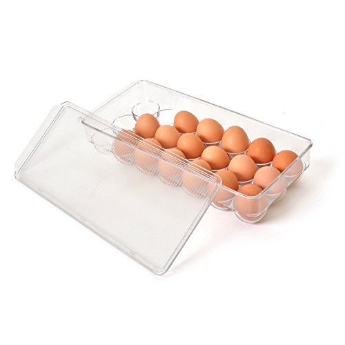 Totally Kitchen Plastic Egg Holder | BPA Free Fridge Organizer with Lid & Handles | Refrigerator Storage Container | 21 Egg Tray, Clear