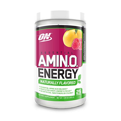OPTIMUM NUTRITION Naturally Flavored Essential Amino Energy, Simply Raspberry Lemonade, Preworkout and Essential Amino Acids with Green Tea and Green Coffee Extract, 25 Servings