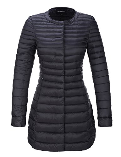 Bellivera Women's Quilted Lightweight Padding Jacket, Puffer Coat Cotton Filling with 2 Pockets Black X-Large