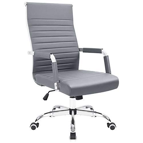 KaiMeng Ribbed Office Chair Mid Back Desk Chair Adjustable Conference Chair Swivel Task Chair Executive Chair (Grey)
