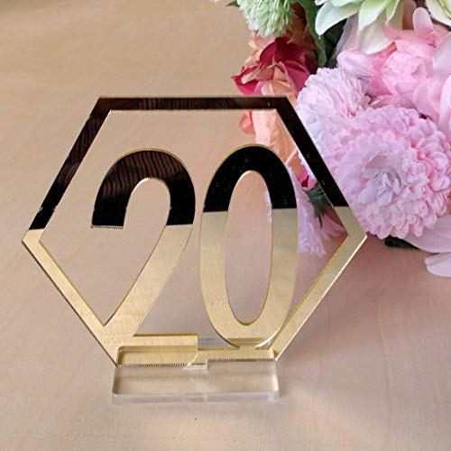 Velidy Table Numbers,1-20Wedding Acrylic Standing Table Numbers with Holder Base for Wedding, Party, Events or Catering Decoration (Gold)