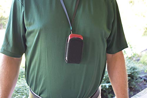 Around The Neck Hanging Open Top Padded Black Case with Safety Lanyard fits Doro 7050 Flip Phone