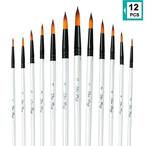 Acrylic Paint Brushes Set, 12pcs Professional Round-Pointed Tip Artist Paintbrushes for Acrylic Watercolor Oil Painting, Face Body Nail Art, Crafts, Canvas, Rock, Shoes, Miniature Model & Fine Detail