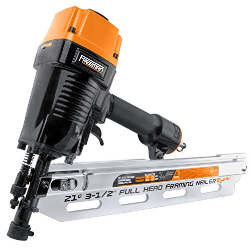 Freeman PFR2190 Pneumatic 21 Degree 3-1/2' Full Round Head Framing Nailer with Case Ergonomic and Lightweight Nail Gun with Interchangeable Trigger, Tool-Free Depth Adjust, and No Mar Tip, Black