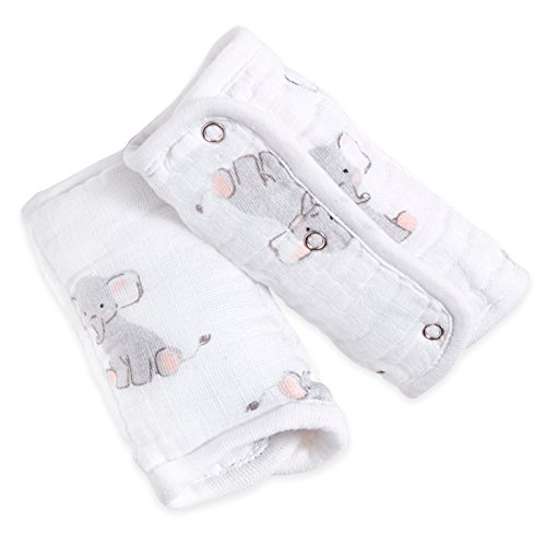 aden by aden + anais Strap Cover; 100% Cotton Muslin Strap Covers with 100% Polyester Fill; 2-Pack; Safari Babes - Elephant