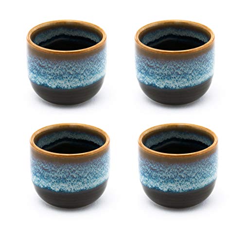 Fuji Merchandise Porcelain Sake Cups 2 fl oz Japanese Restaurant Supply (Brown White Sake Cups 4)