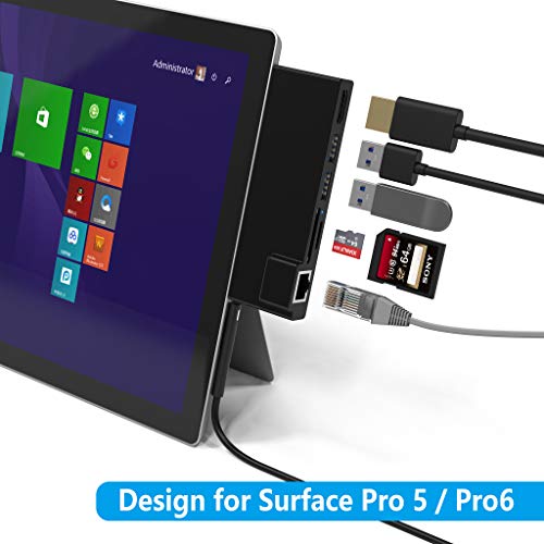 Portable Dock for Surface Pro 4/5/6 USB Hub Docking Station with 1000M Ethernet Port, 4K HDMI, 2 x USB 3.0 Ports, SD/Micro SD Card Reader,LAN Adapter for The 4th/5th/6th-gen Surface Pro 2016/2017/2018