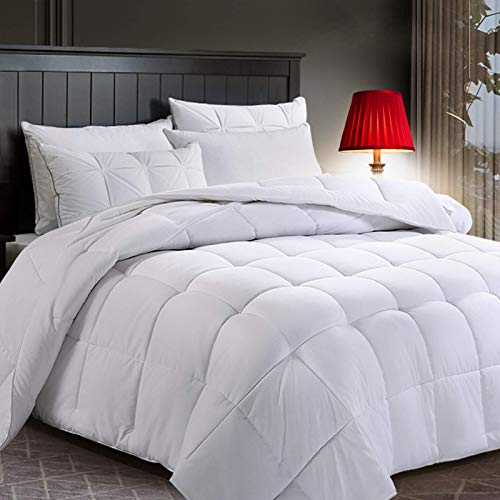 COTTONHOUSE Queen/Full Size (88x88) Cooling Comforter Fluffy Reversible Quilted Duvet Insert Stand-Alone Comforter Down Alternative Fill with Corner Tabs All Season - Machine Washable -White