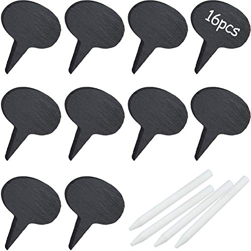16 Pieces Cheese Markers Set, Include Natural Slate Cheese Labels and Chalk Markers for Parties Dinners (Oval Shape)