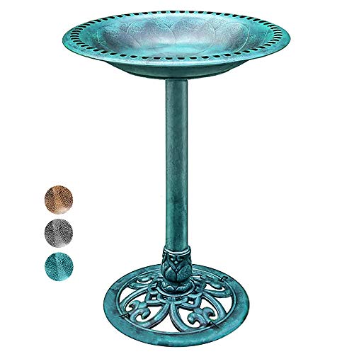 VIVOHOME 28 Inch Height Polyresin Lightweight Antique Outdoor Garden Bird Bath Green