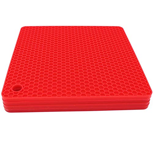 Smitchraft 7'X7' Square Silicone Trivet Counter Mats Dinner Drying Mat Jar Opener and Spoon Rests, (Set of 4) Non Slip, Flexible, Durable, Dishwasher Safe Heat Resistant Color Red
