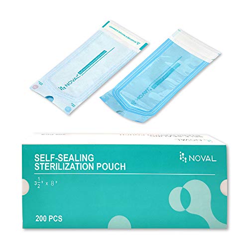 NOVAL Disposable Self Sealing Sterilization Pouch for Cleaning Tools,Autoclave Sterilizer Bags with Indicators 3.5''x7.8'', 200 Pieces/Box