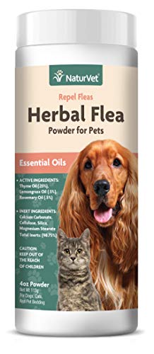 NaturVet – Herbal Flea Plus Essential Oils – Essential Oils Help to Repel Fleas – Deodorizes With a Fresh Herbal Fragrance – For Dogs & Cats – 4 oz Powder