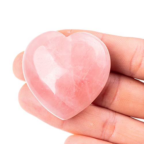 Unihom Rose Quartz Heart Stone Puffy Worry Stone Palm Healing Crystal for Chakra Reiki Balancing, Meditation and Decoration - 1.55'
