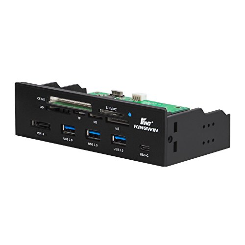 Kingwin Powered USB Hub 3.0 w/ 1 USB-C Port, SD Card Reader & Micro SD Card Reader - Sata Power Port w/Lightning Speed Data Transfer Up to 5Gbps - 5.25' Computer Case Front Bay, black (KW525-3U3CR)