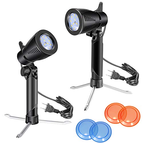 Neewer 2-Pack Table Top Photography Studio LED Lighting Kit with Tripod Base, Orange, Blue and Transparent Color Gel Filters for Photo Studio Product, Toy, Jewelry Shooting