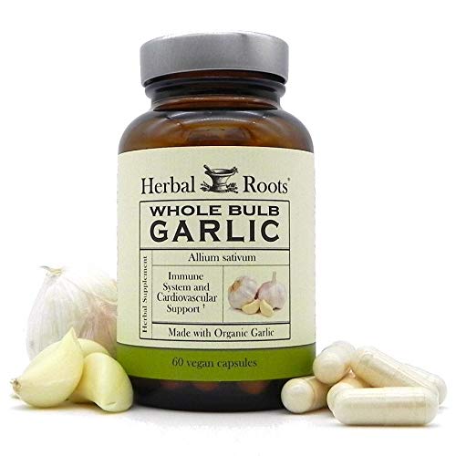 Herbal Roots Garlic -  Organic Whole Bulb Garlic Supplement Pills - No Soy - Potent Extra Strength - Immune Support - 600 mg, 60 Capsules - Made in The USA