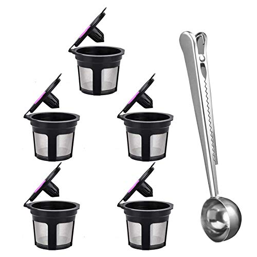 IUMÉ Reusable Compatible for K Cup Keurig 2.0 and 1.0 and MINI PLUS Series Machines, Universal Replacement for K Cups, Keurig Filters, Coffee Scoop Funnel, Stainless Steel Filter (Pack of 5)